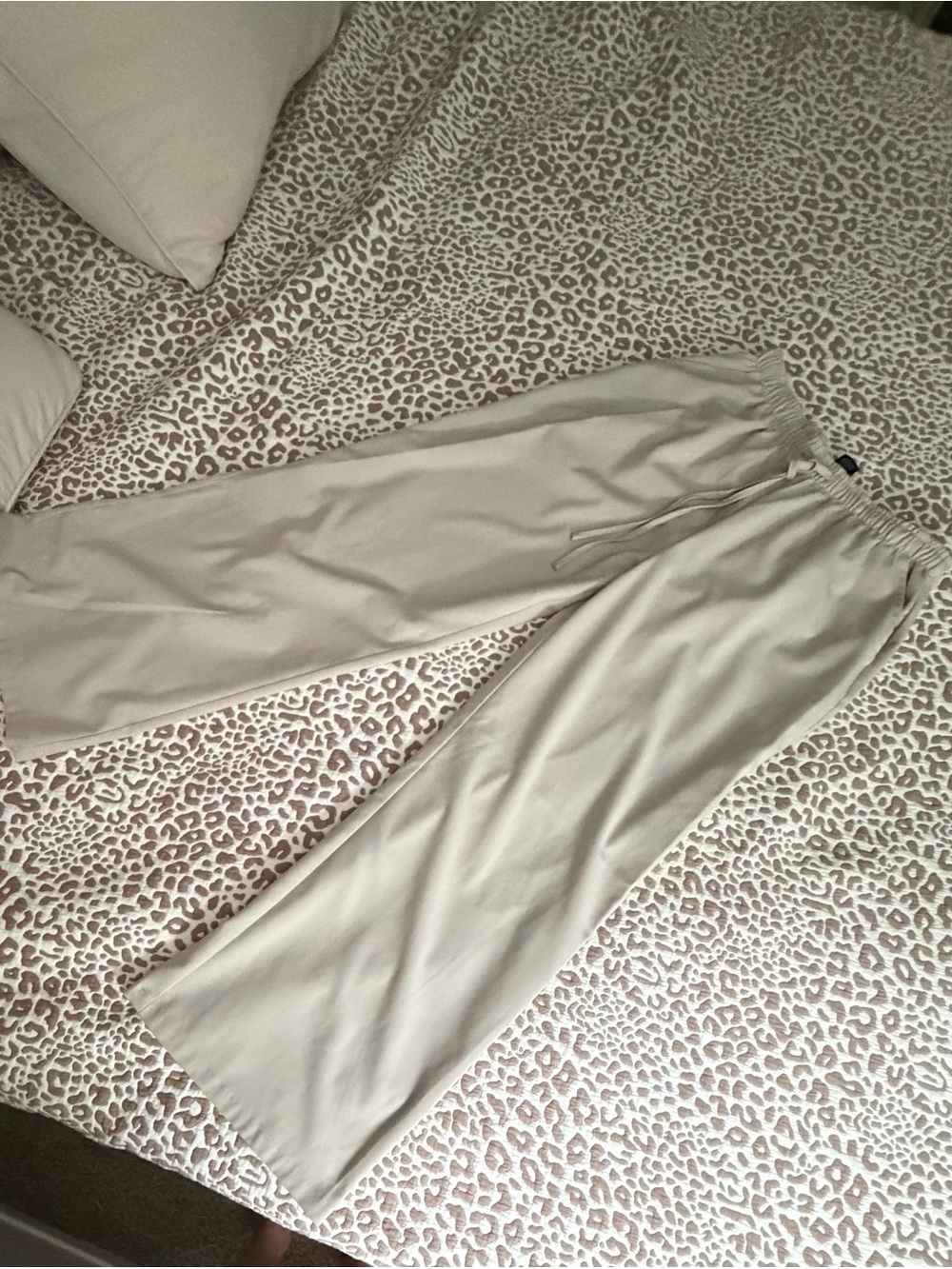 Beige Wide Leg Drawstring Pants